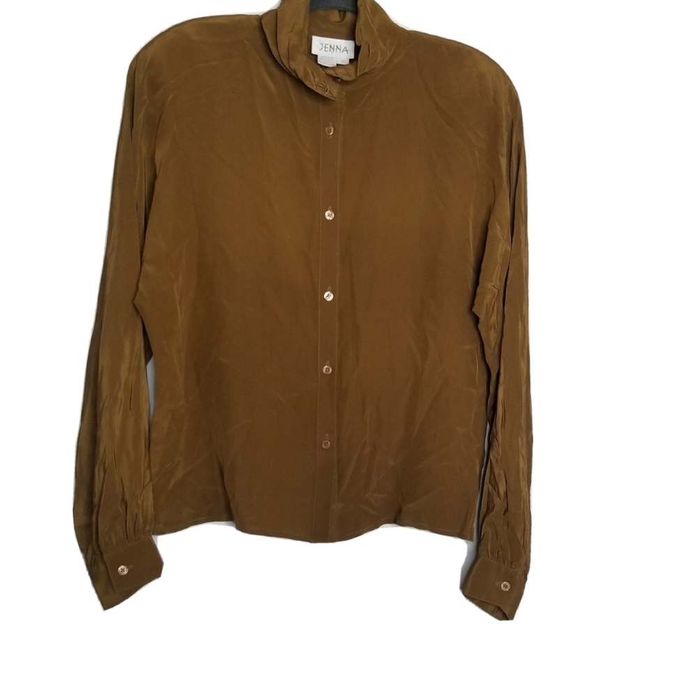 Vtg WOMEN'S JENNA SILK LONG SLEEVE BUTTON BLOUSE TOP Sz 10